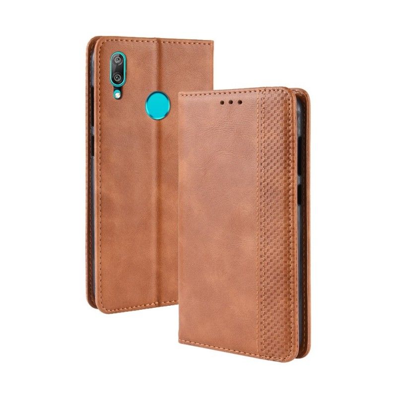 Flip Case Huawei Y7 2019 Braun Stilisierter Vintage-Ledereffekt