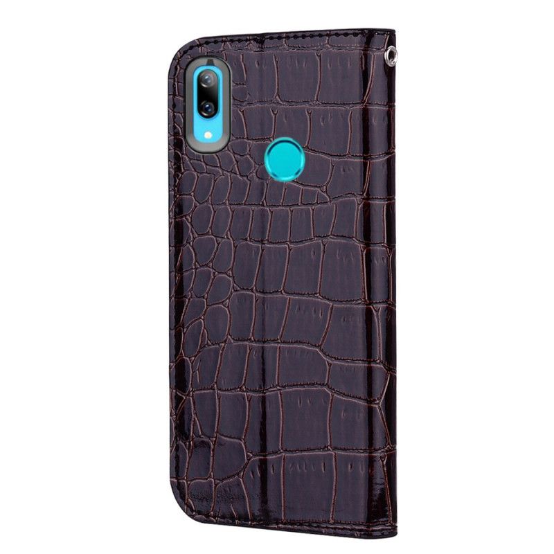 Flip Case Huawei Y7 2019 Schwarz Krokodilhauteffekt Und Pailletten