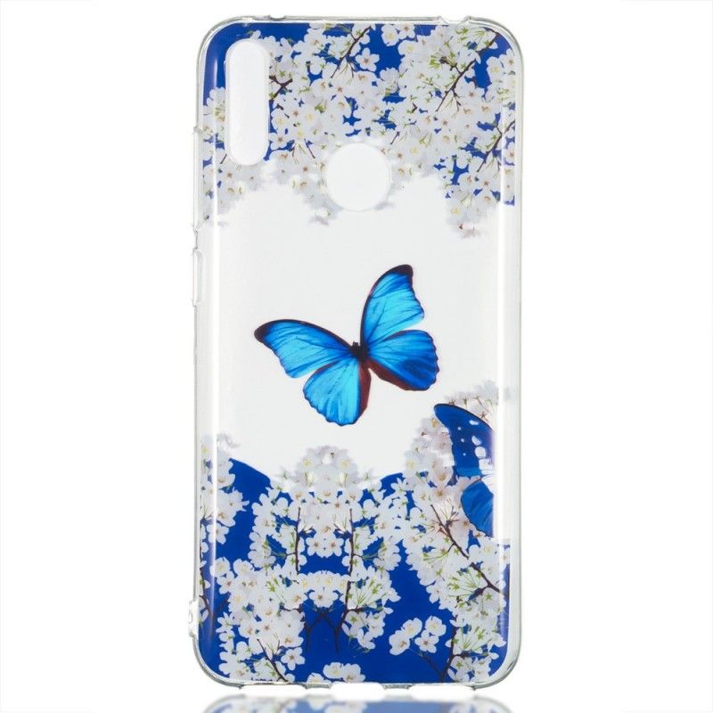 Hülle Für Huawei Y7 2019 Blauer Schmetterling Und Winterblumen