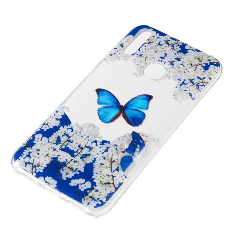 Hülle Für Huawei Y7 2019 Blauer Schmetterling Und Winterblumen