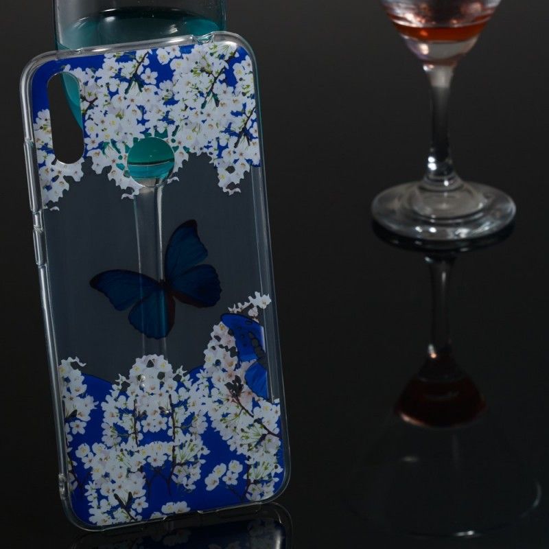 Hülle Für Huawei Y7 2019 Blauer Schmetterling Und Winterblumen