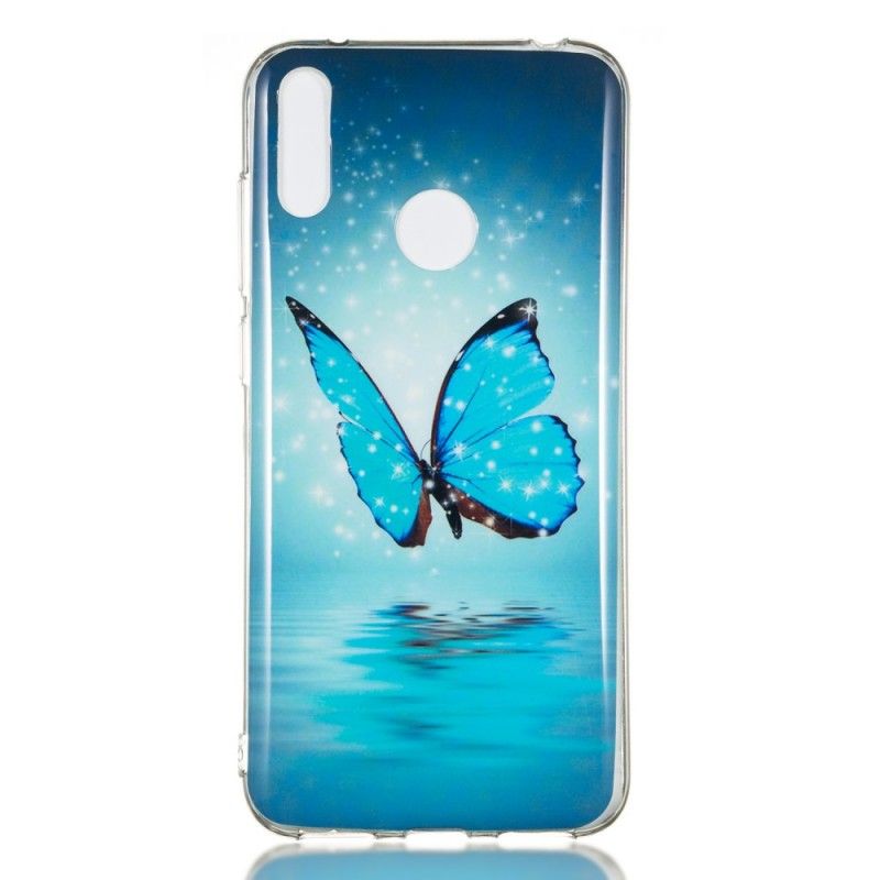 Hülle Huawei Y7 2019 Fluoreszierender Blauer Schmetterling