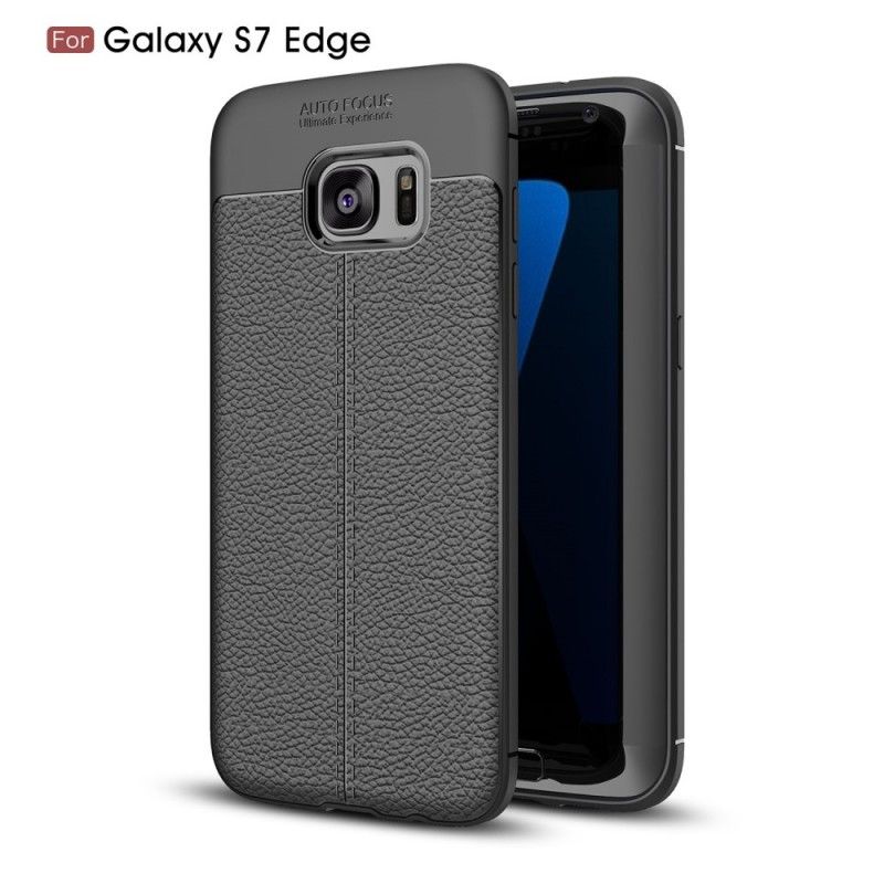 Hülle Samsung Galaxy S7 Edge Schwarz Handyhülle Doppellinien-Litschileder-Effekt