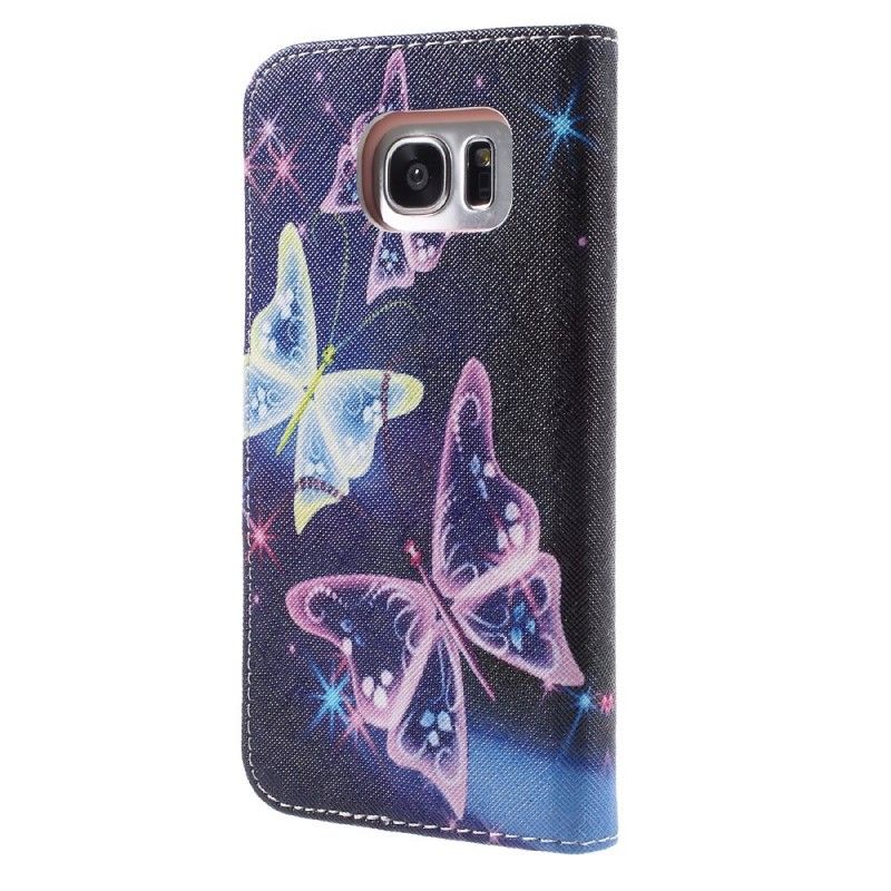 Lederhüllen Samsung Galaxy S7 Edge Hellblau Schmetterlinge
