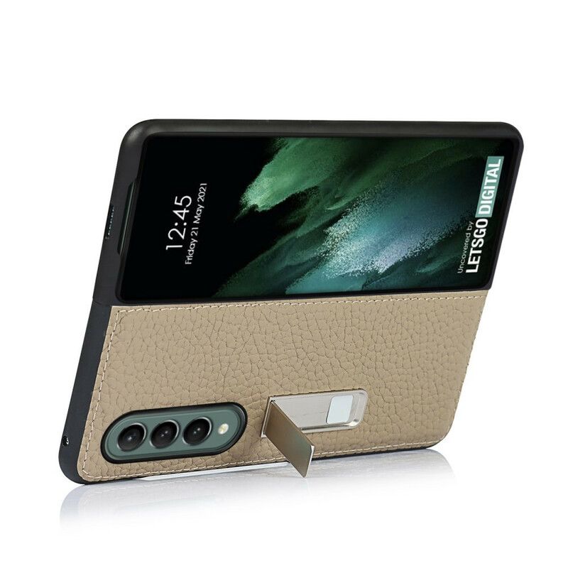 Hülle Samsung Galaxy Z Fold 3 5g Handyhülle Freisprecheinrichtung Aus Echtem Litschi-leder