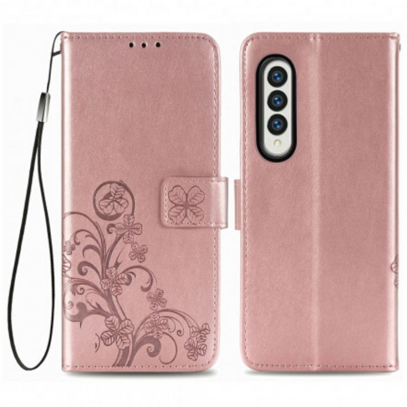 Lederhüllen Samsung Galaxy Z Fold 3 5g Handyhülle Blumendesign Mit Riemen