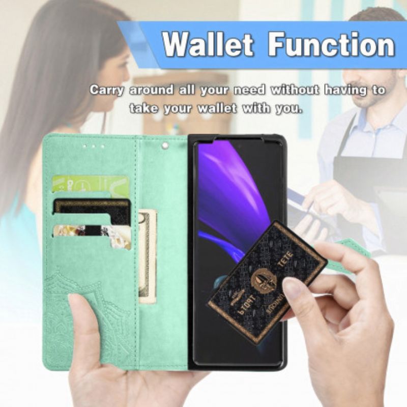 Lederhüllen Samsung Galaxy Z Fold 3 5g Handyhülle Mandala Mittelalter