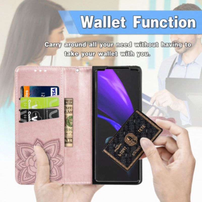 Lederhüllen Samsung Galaxy Z Fold 3 5g Schmetterlingsdesign Mit Lanyard