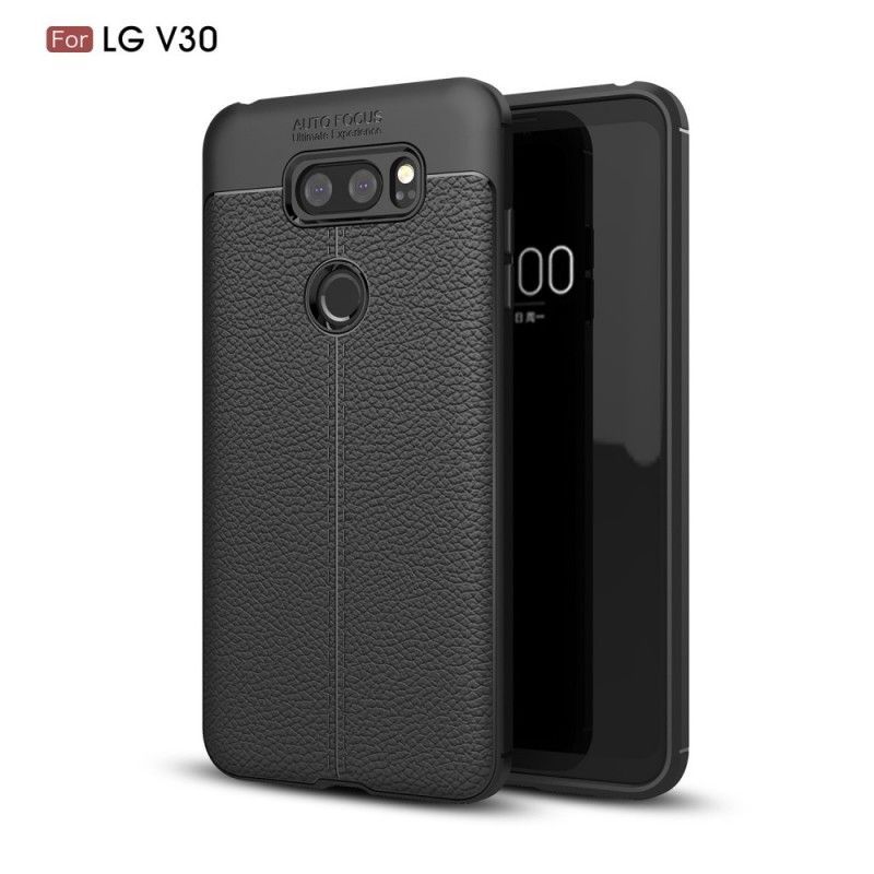 Hülle LG V30 Schwarz Doppellinien-Litschileder-Effekt