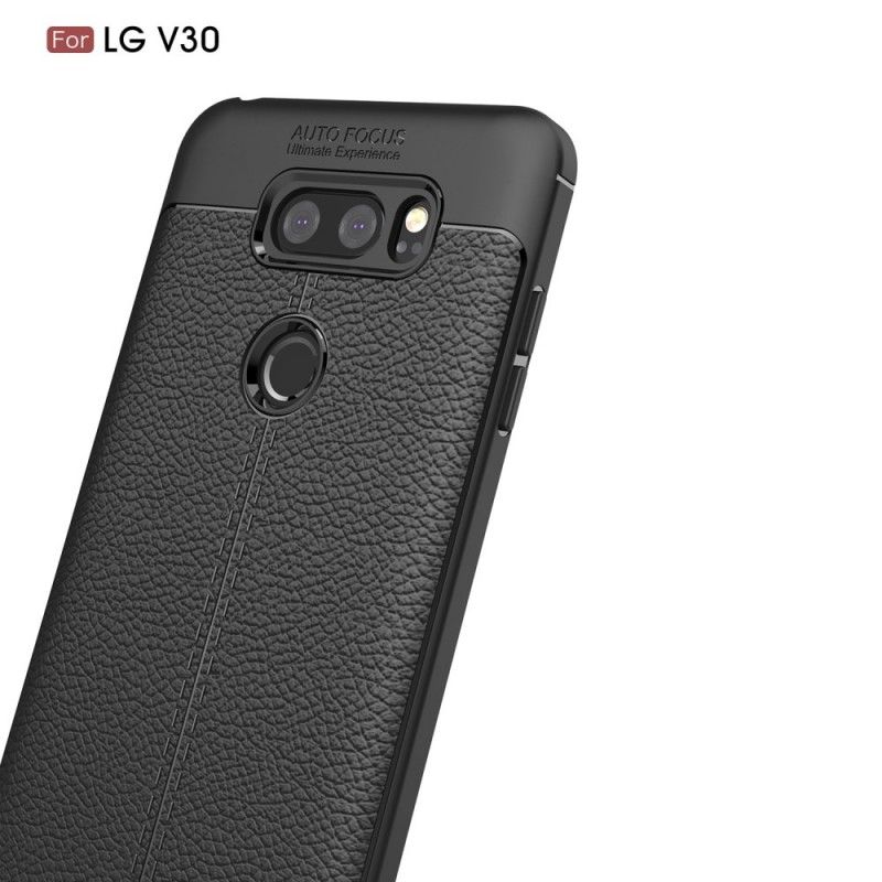 Hülle LG V30 Schwarz Doppellinien-Litschileder-Effekt