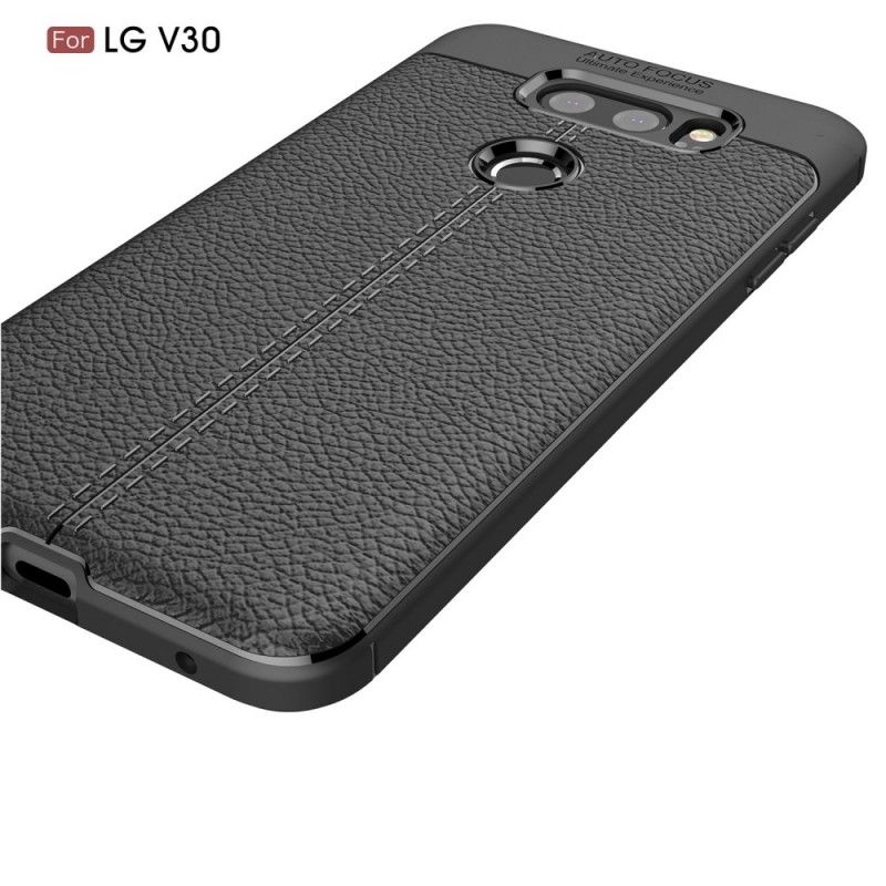 Hülle LG V30 Schwarz Doppellinien-Litschileder-Effekt