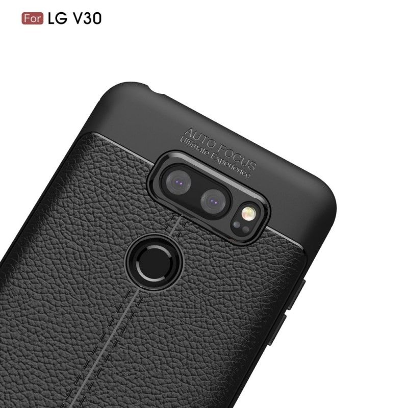 Hülle LG V30 Schwarz Doppellinien-Litschileder-Effekt