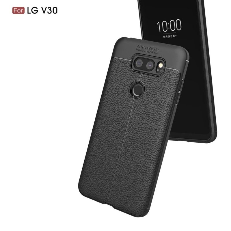 Hülle LG V30 Schwarz Doppellinien-Litschileder-Effekt