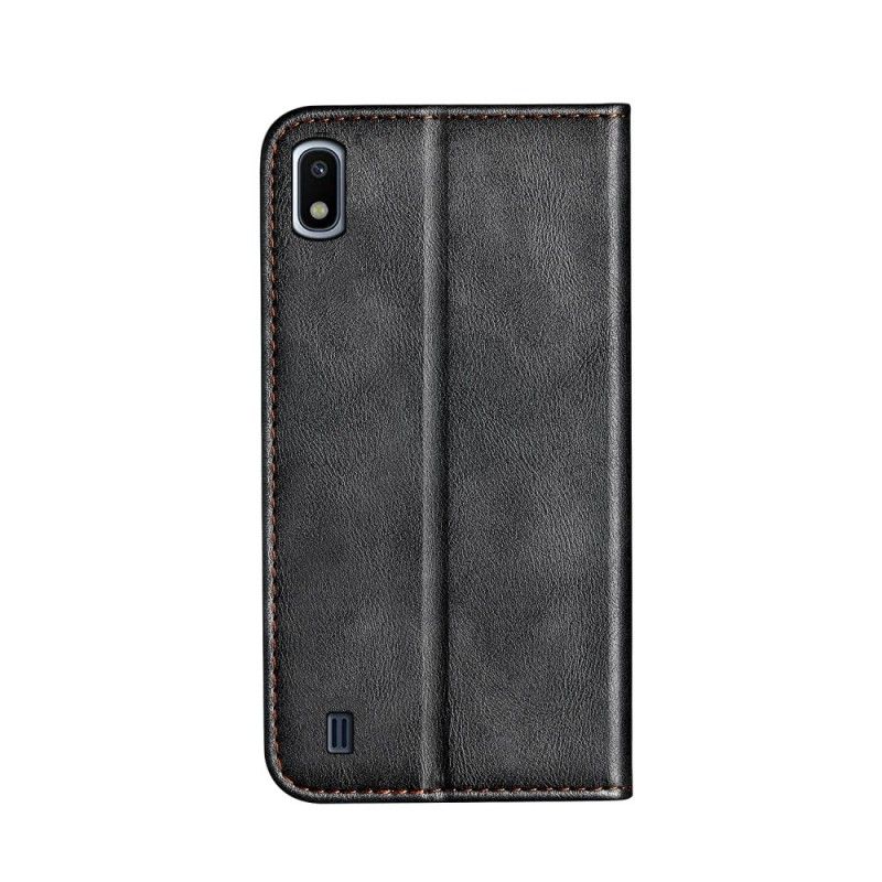 Flip Case Für Samsung Galaxy A10 Grau Schwarzes Knopfimitatleder