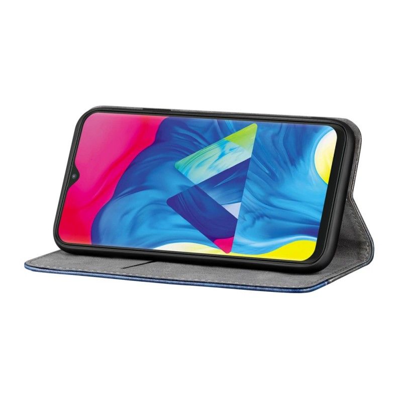 Flip Case Für Samsung Galaxy A10 Grau Schwarzes Knopfimitatleder