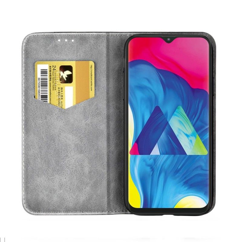 Flip Case Für Samsung Galaxy A10 Grau Schwarzes Knopfimitatleder