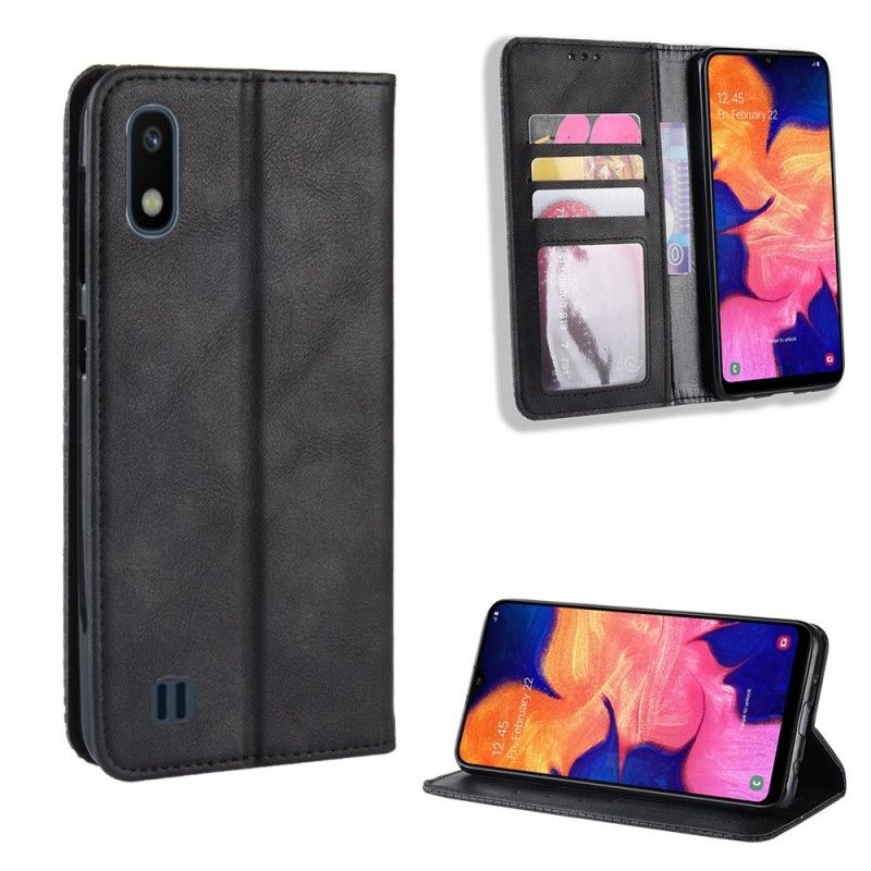 Flip Case Für Samsung Galaxy A10 Schwarz Stilisierter Vintage-Ledereffekt