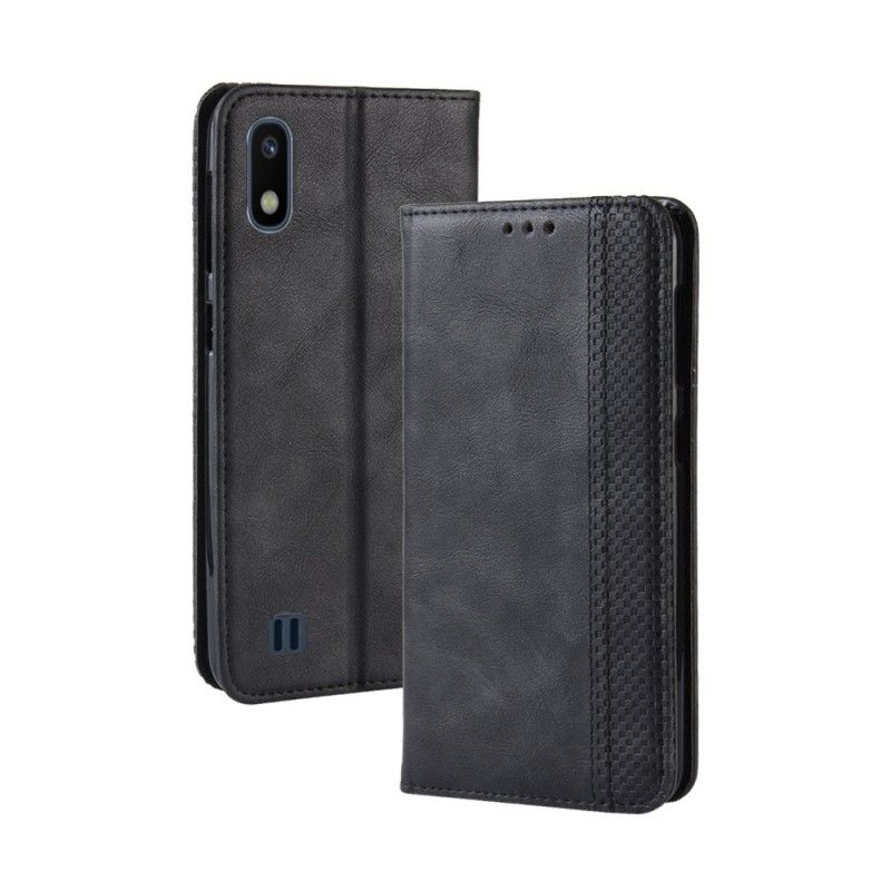 Flip Case Für Samsung Galaxy A10 Schwarz Stilisierter Vintage-Ledereffekt