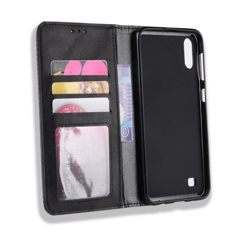 Flip Case Für Samsung Galaxy A10 Schwarz Stilisierter Vintage-Ledereffekt