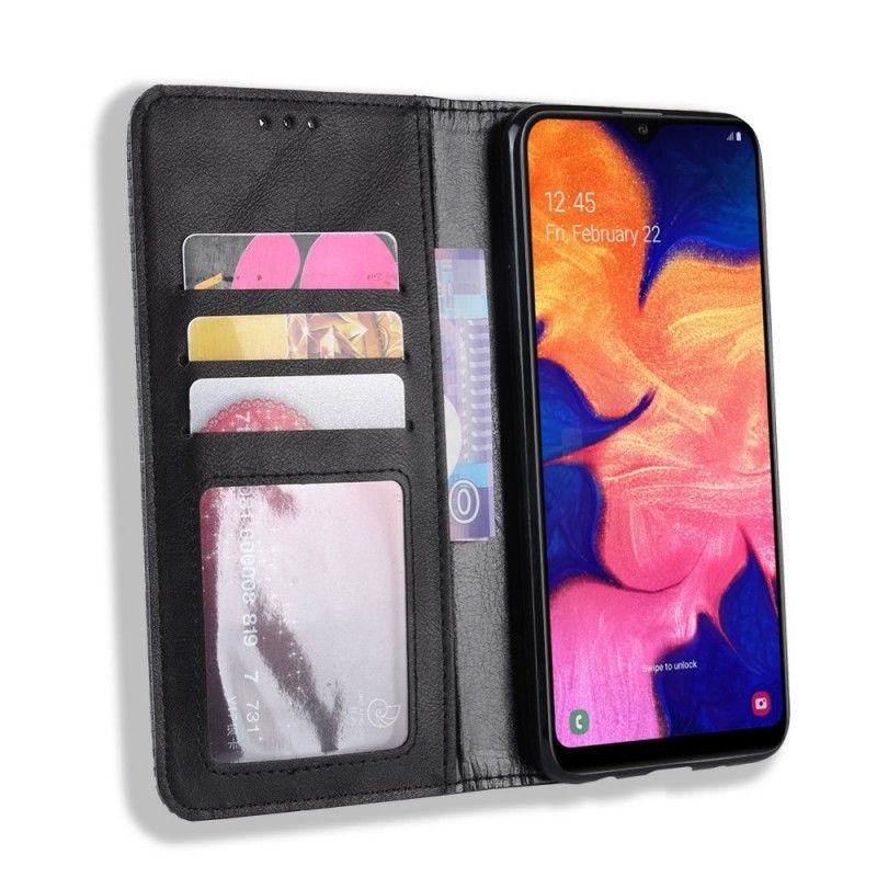 Flip Case Für Samsung Galaxy A10 Schwarz Stilisierter Vintage-Ledereffekt