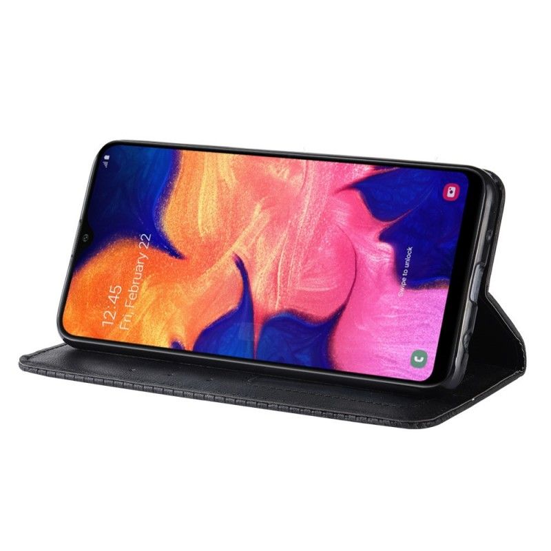 Flip Case Für Samsung Galaxy A10 Schwarz Stilisierter Vintage-Ledereffekt