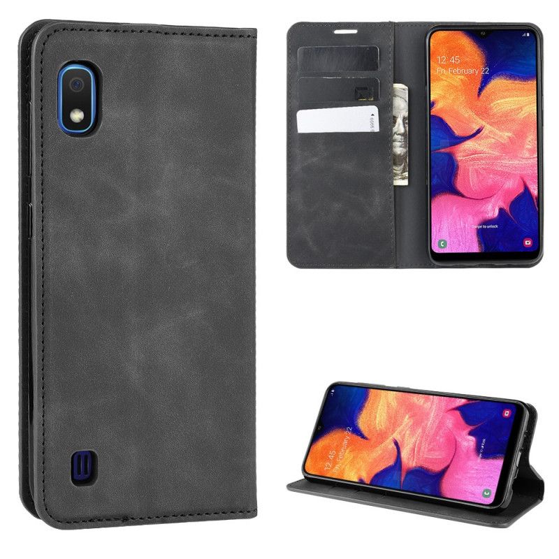 Flip Case Samsung Galaxy A10 Schwarz Weichledereffekt