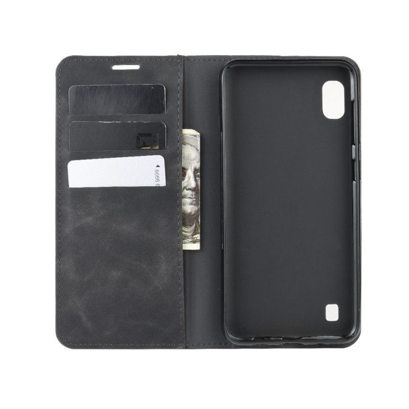 Flip Case Samsung Galaxy A10 Schwarz Weichledereffekt