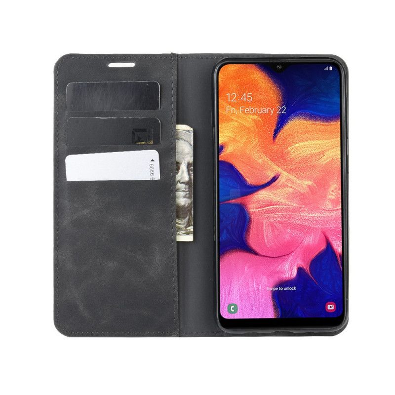 Flip Case Samsung Galaxy A10 Schwarz Weichledereffekt