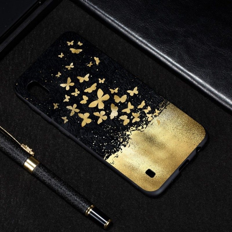 Hülle Samsung Galaxy A10 Handyhülle Flexible Silikonschmetterlinge Gold
