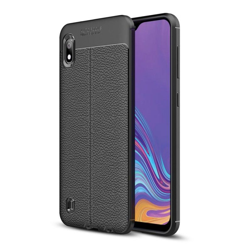 Hülle Samsung Galaxy A10 Schwarz Doppellinien-Litschileder-Effekt