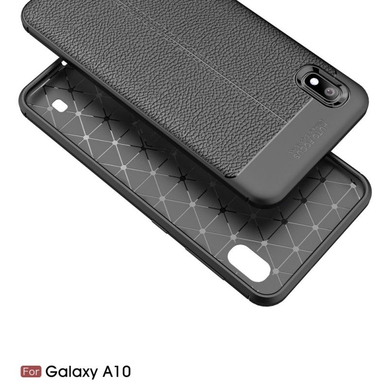 Hülle Samsung Galaxy A10 Schwarz Doppellinien-Litschileder-Effekt