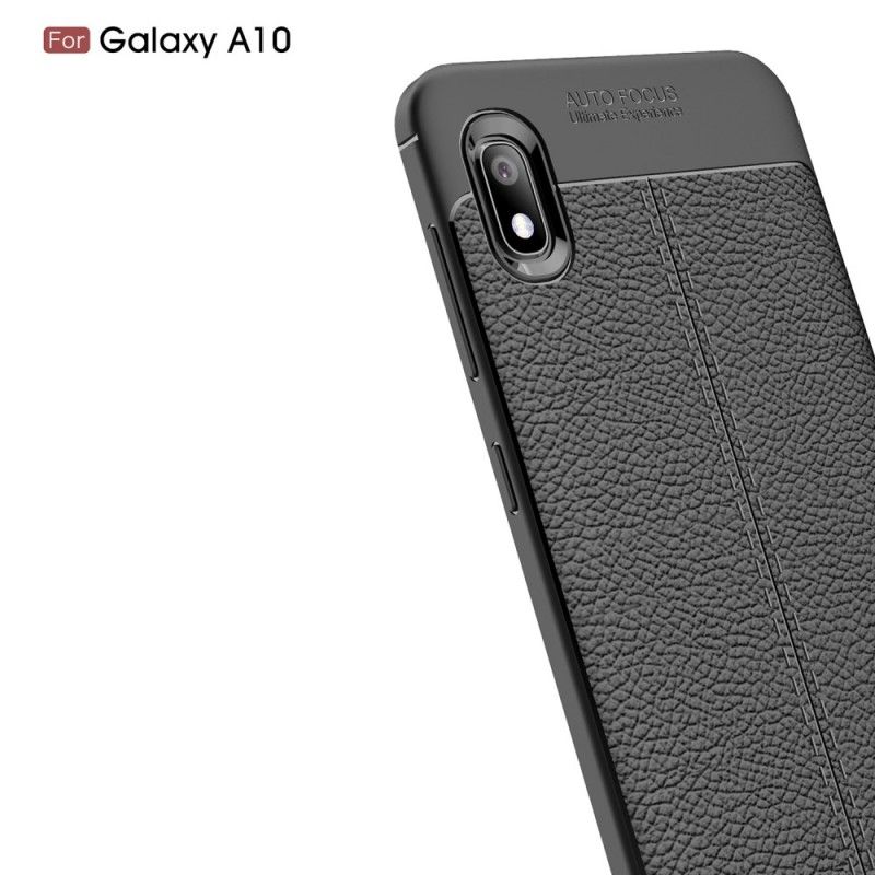 Hülle Samsung Galaxy A10 Schwarz Doppellinien-Litschileder-Effekt