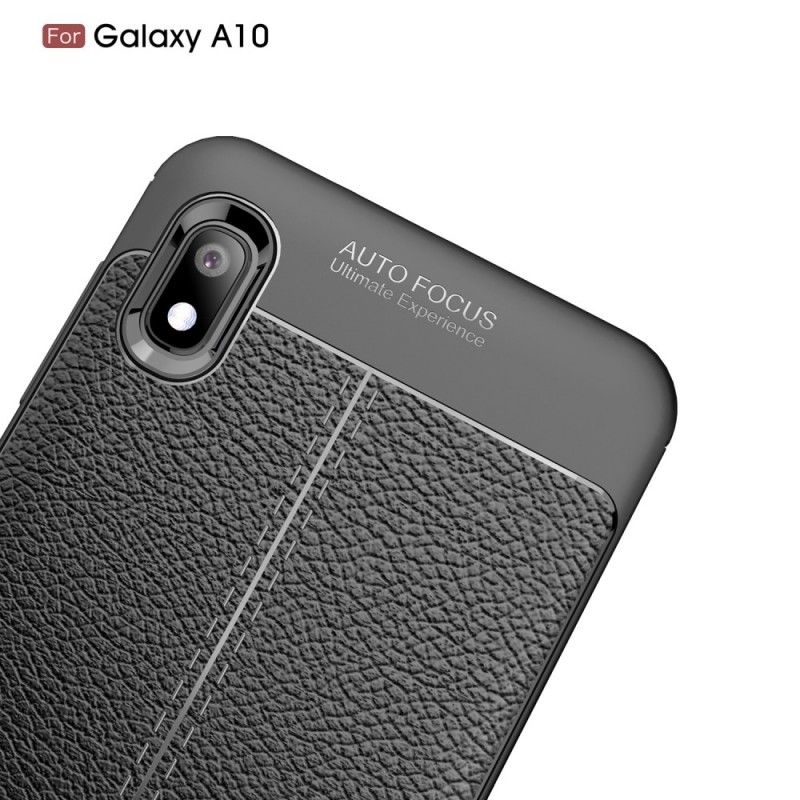 Hülle Samsung Galaxy A10 Schwarz Doppellinien-Litschileder-Effekt