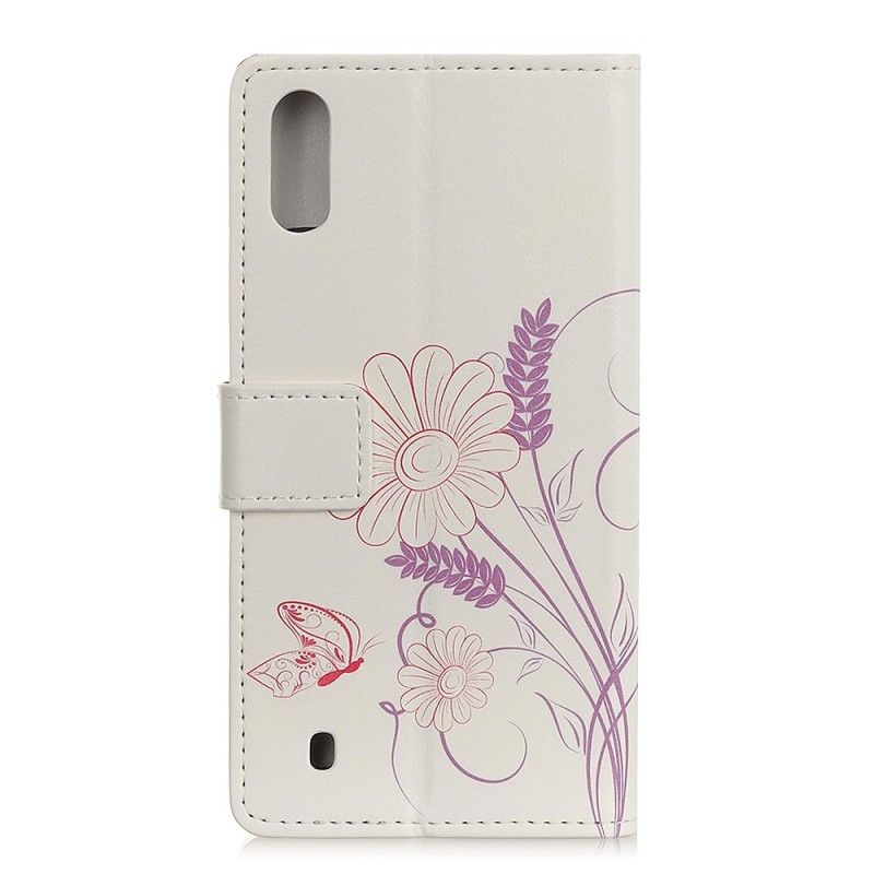 Lederhüllen Für Samsung Galaxy A10 Schmetterlinge Und Blumen Zeichnen