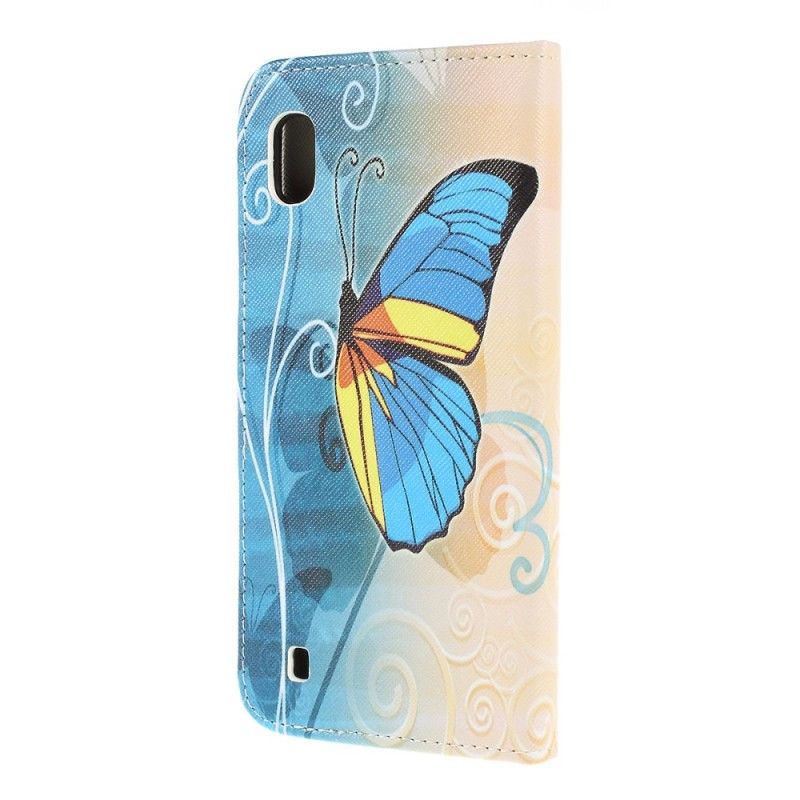 Lederhüllen Samsung Galaxy A10 Blauer Und Gelber Schmetterling