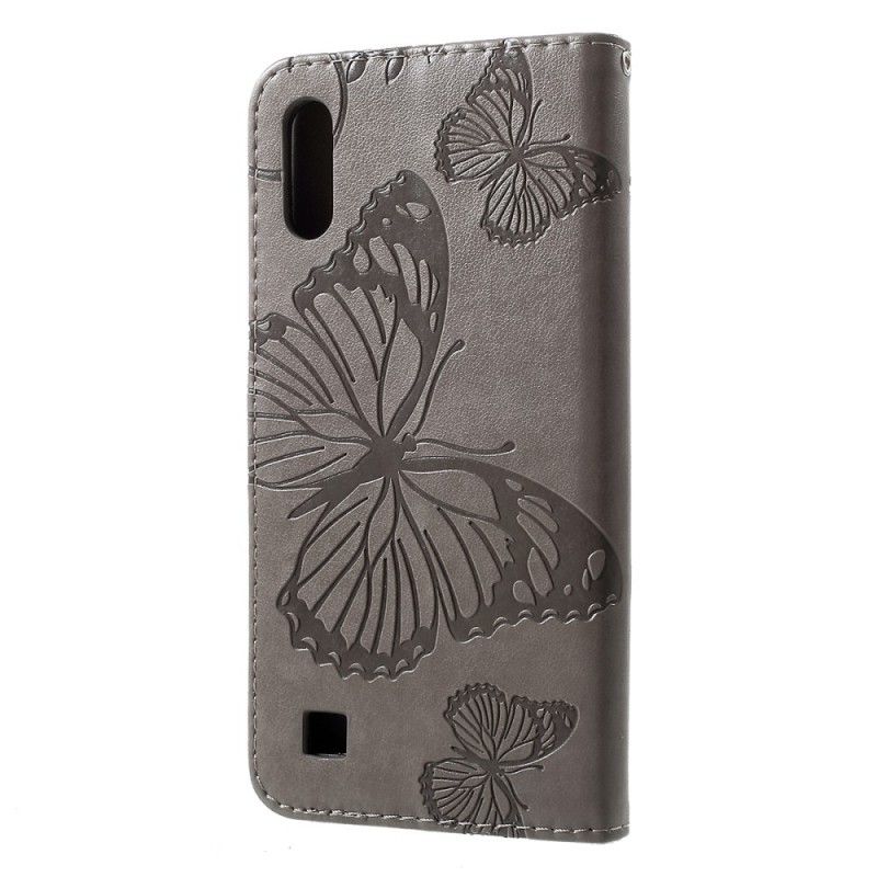 Lederhüllen Samsung Galaxy A10 Grau Riesige Tanga-Schmetterlinge