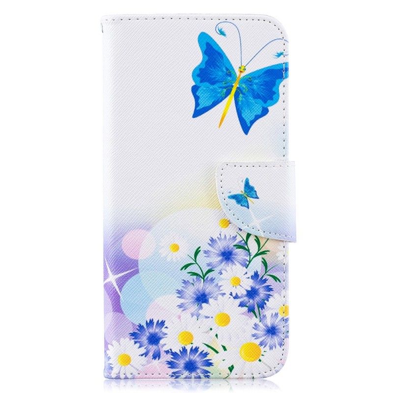 Lederhüllen Samsung Galaxy A10 Pink Bemalte Schmetterlinge Und Blumen