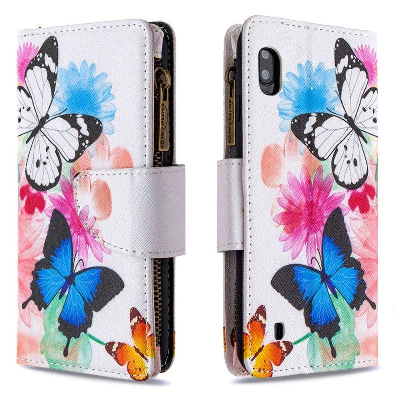 Lederhüllen Samsung Galaxy A10 Weiß Schmetterlingstasche Mit Reißverschluss