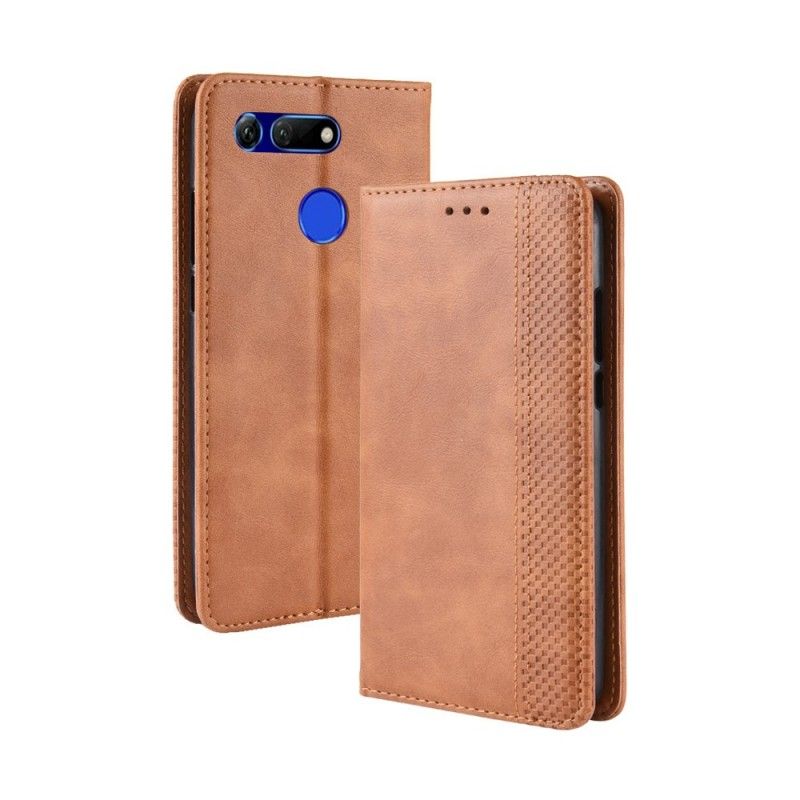 Flip Case Honor View 20 Dunkelblau Stilisierter Vintage-Ledereffekt