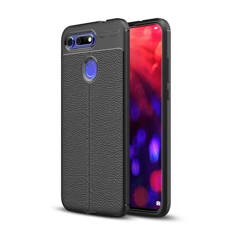 Hülle Honor View 20 Schwarz Doppellinien-Litschileder-Effekt
