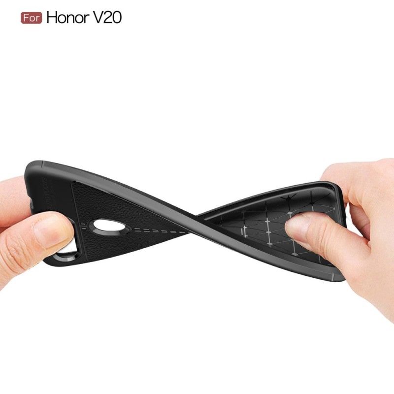Hülle Honor View 20 Schwarz Doppellinien-Litschileder-Effekt