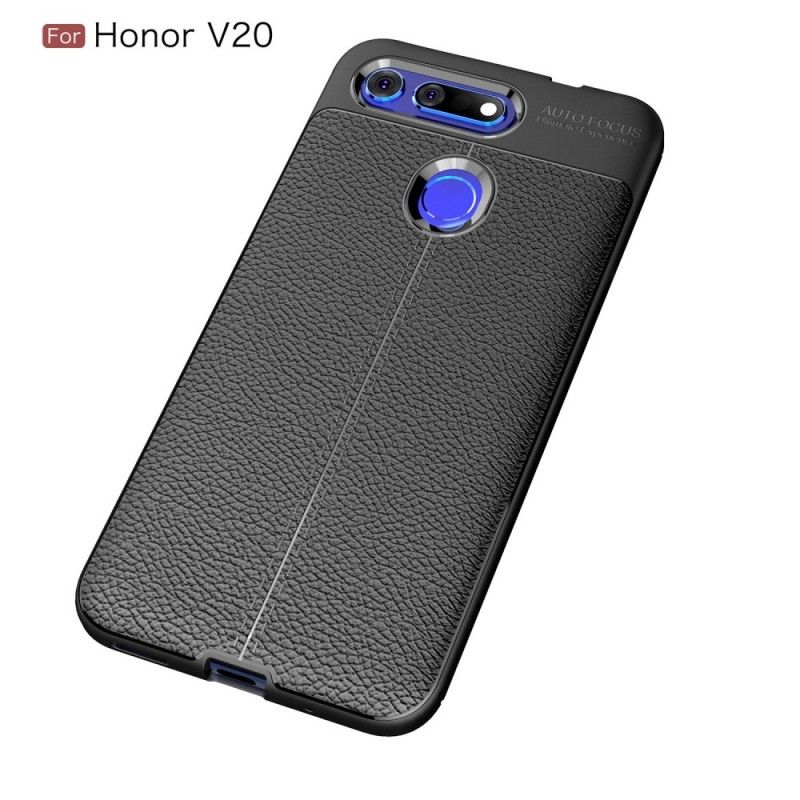 Hülle Honor View 20 Schwarz Doppellinien-Litschileder-Effekt