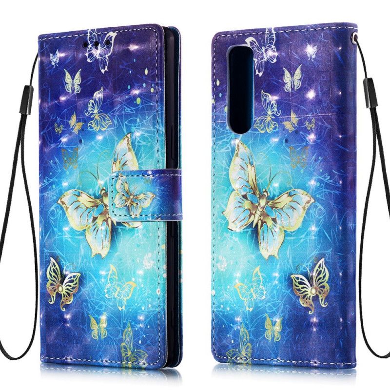 Lederhüllen Sony Xperia 5 Goldene Schmetterlinge
