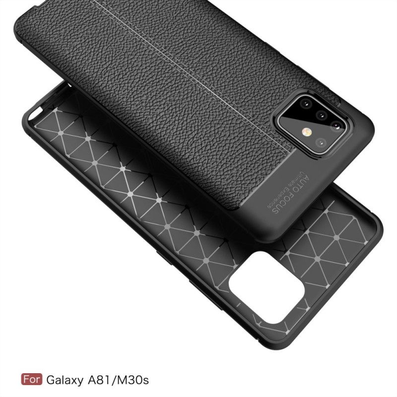 Hülle Für Samsung Galaxy Note 10 Lite Schwarz Doppellinien-Litschileder-Effekt