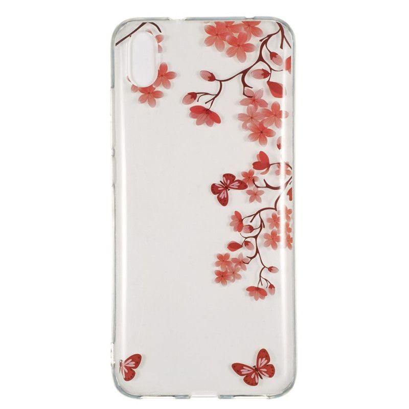 Hülle Xiaomi Redmi 7A Rot Transparenter Blühender Baum