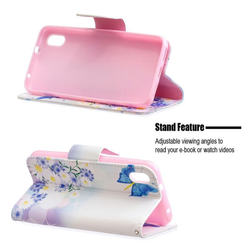 Lederhüllen Xiaomi Redmi 7A Pink Bemalte Schmetterlinge Und Blumen