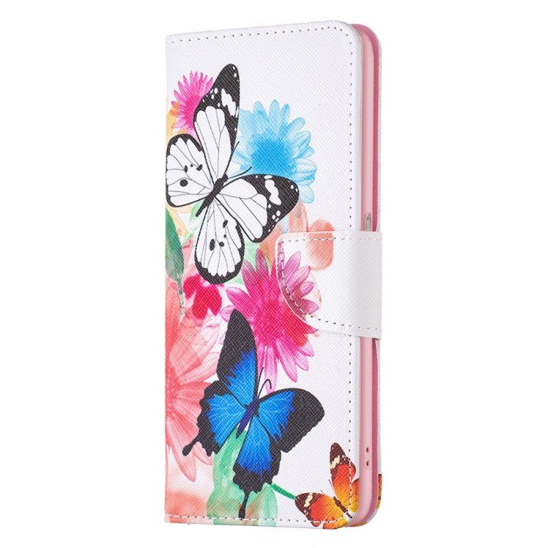 Flip Case Für Realme C35 Blumen Schmetterlinge