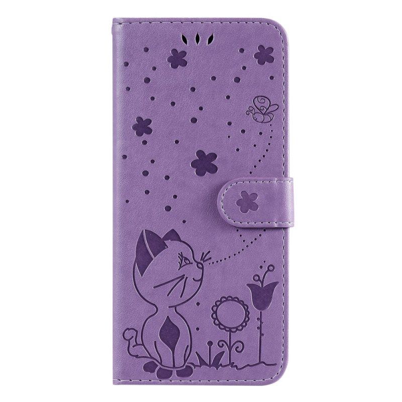 Flip Case Für Realme C35 Mit Kordel Katzenblumen-bienen-strappy