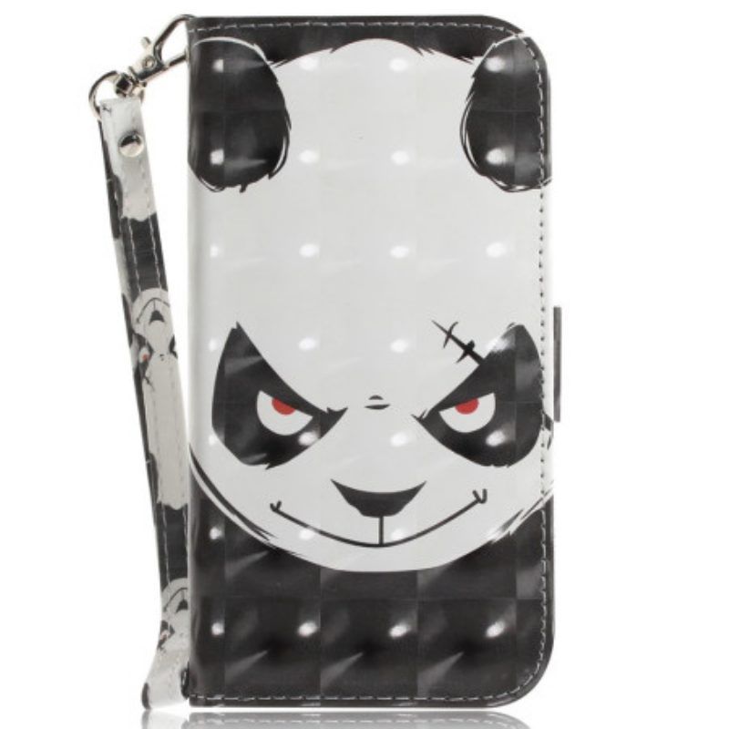 Flip Case Für Realme C35 Mit Kordel Wütender Panda Mit Schlüsselband