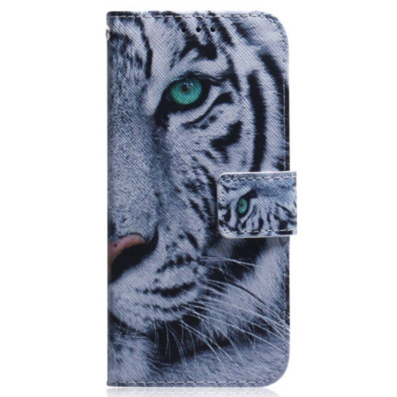 Flip Case Für Realme C35 Weißer Tiger